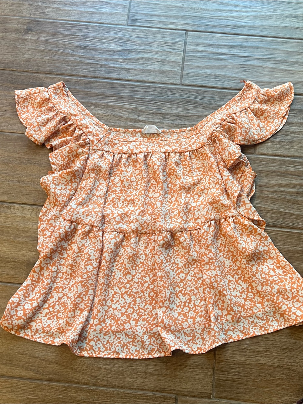 Sienna Sky Peach Floral Off-Shoulder Ruffle Top
